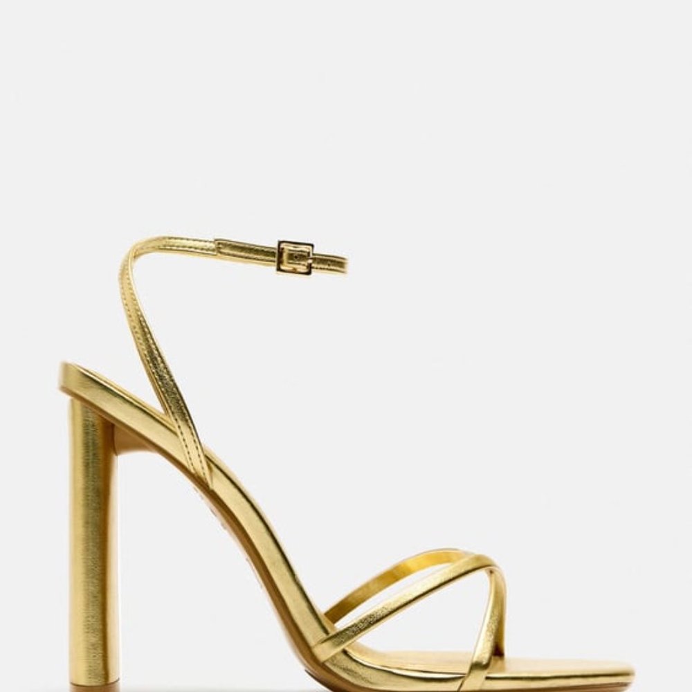 ZARA GOLD STRAPPY METALLIC HEELED SANDALS - Picture 8 of 8